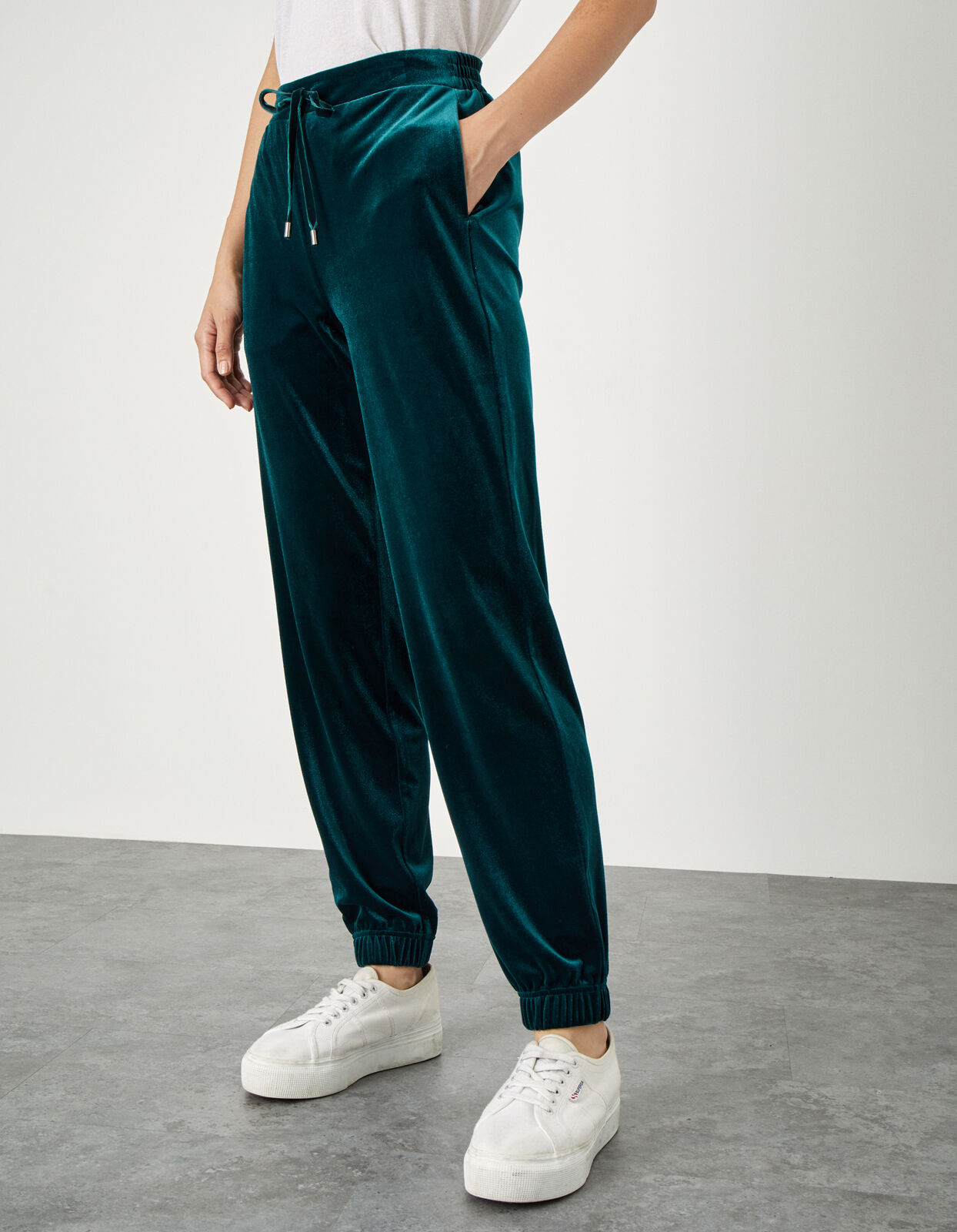 Vera Velvet Cuffed Joggers Teal Trousers Leggings Monsoon UK