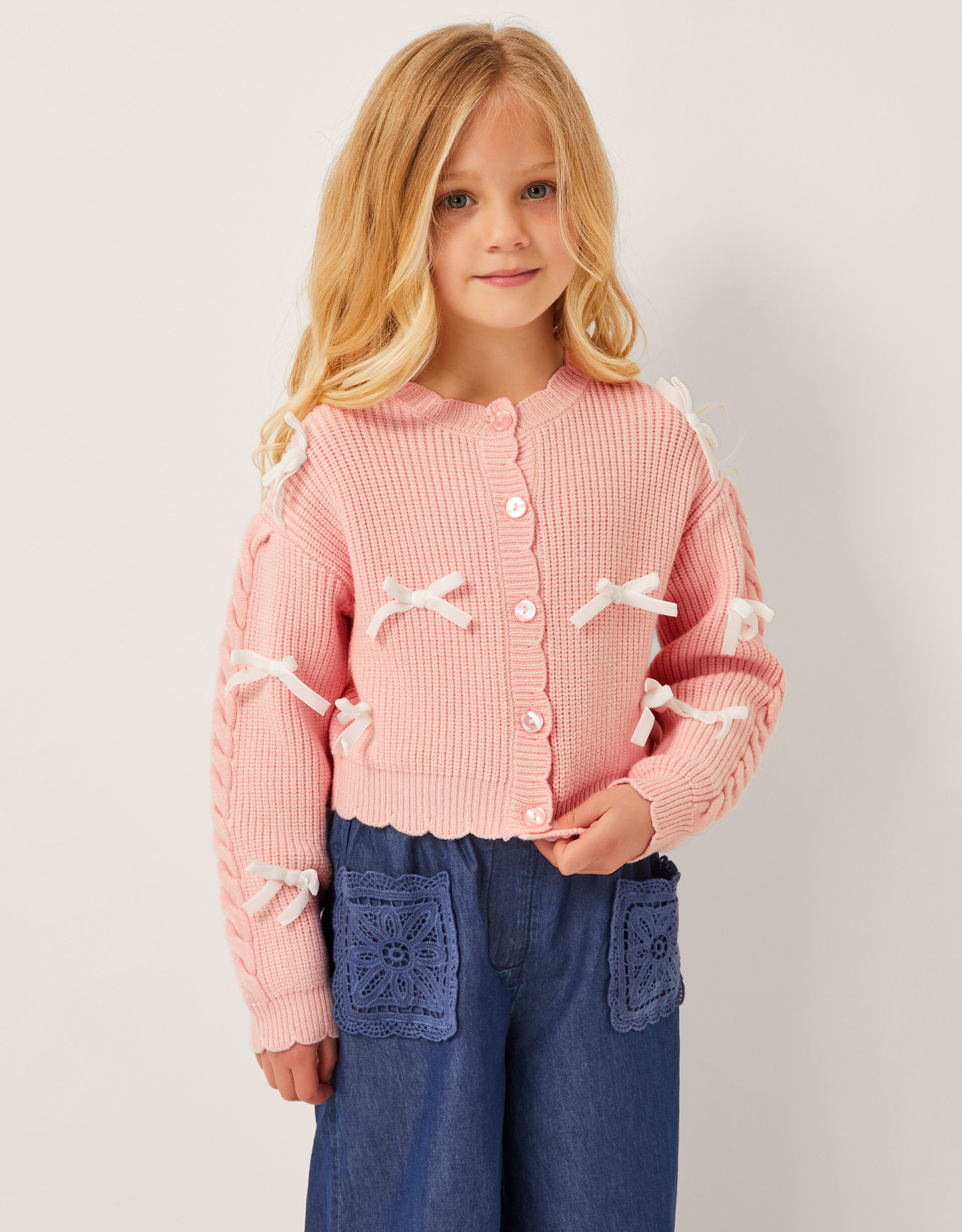 Bow Knit Cardigan Pink