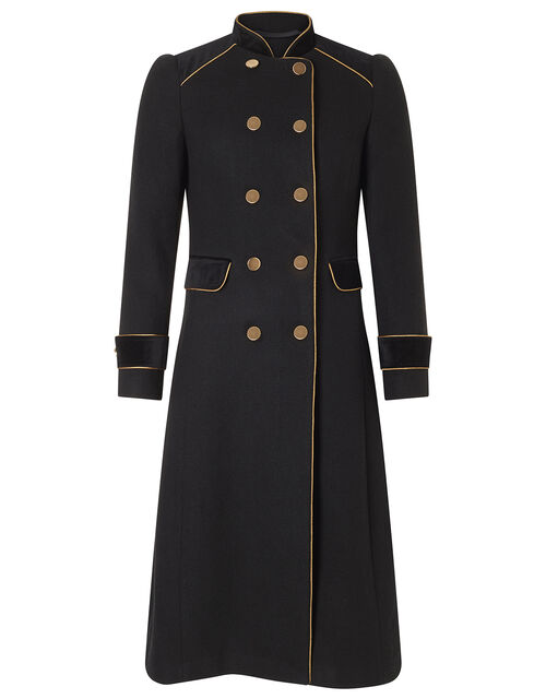 Maddie Military Coat in Wool Blend, Black (BLACK), large