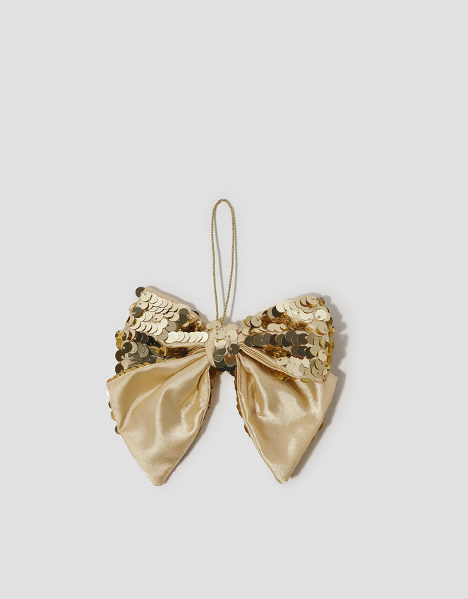 Sequin Bow Christmas Tree Decoration, Gold (GOLD), large