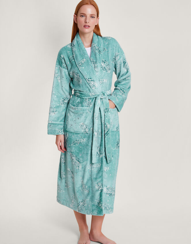 Feather Print Foil Dressing Gown, Teal (TEAL), large