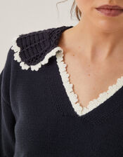 Clay Collar V-Neck Jumper, Blue (NAVY), large