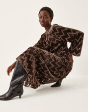 Keisha Geometric Velvet Midi Dress, Brown (CHOCOLATE), large