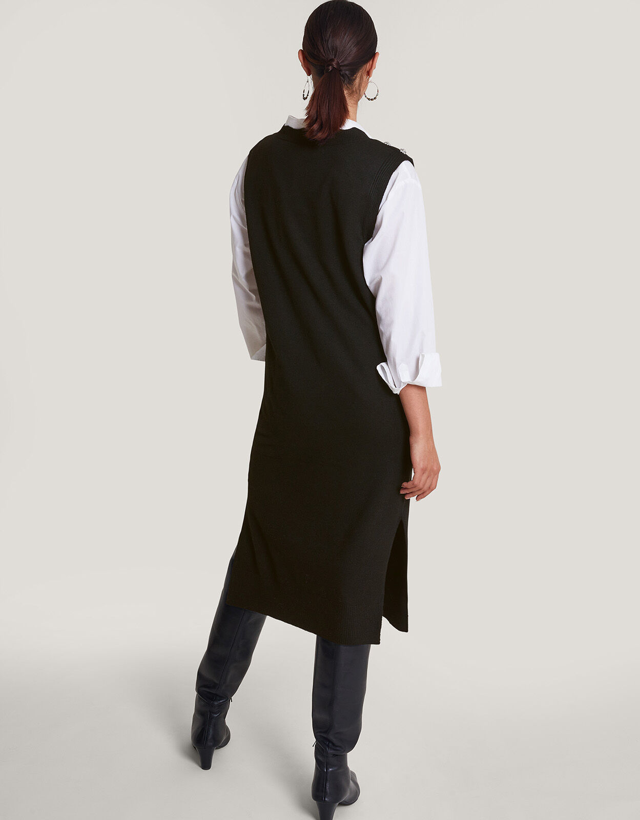 Long black top vest dress