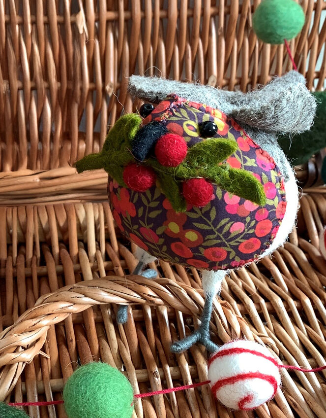 Fiona Walker Liberty Holly Felt Christmas Robin, , large