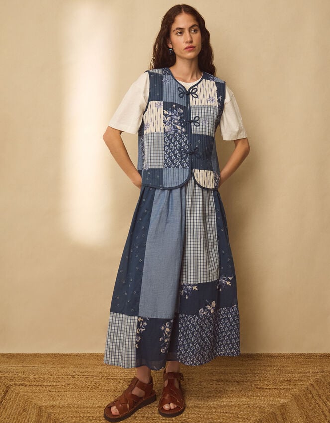 East Milly Quilted Floral Patchwork Waistcoat, Blue (BLUE), large