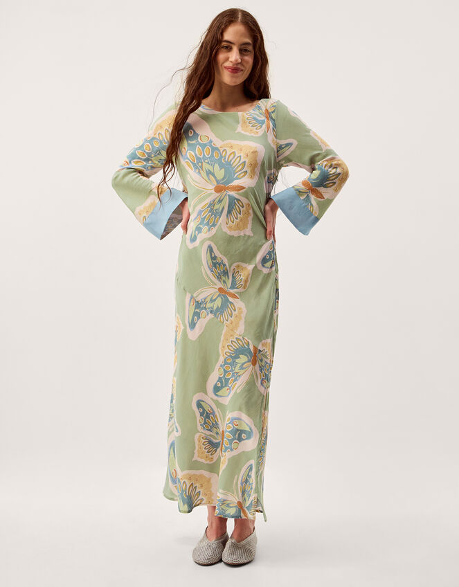 Clemence Aurelie Butterfly Long Sleeve Maxi Dress Green