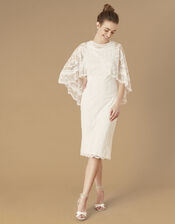 Dora Removable Cape Midi Bridal Dress, Ivory (IVORY), large