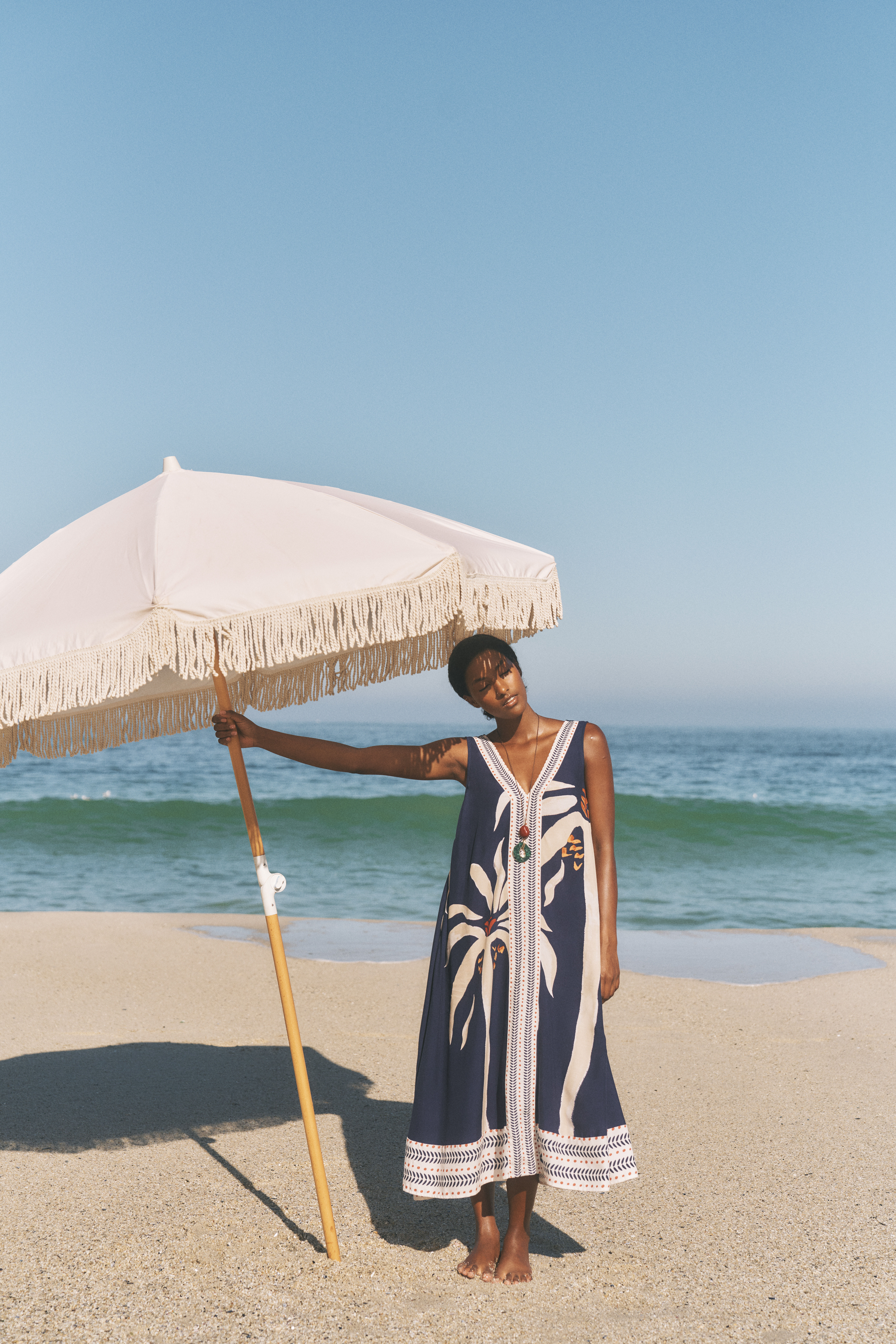 Paloma Sleeveless Print Midi Dress Blue