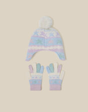 Frozen Friends Trapper Hat & Gloves Set, Blue (BLUE), large