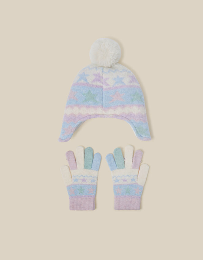 Frozen Friends Trapper Hat & Gloves Set, Blue (BLUE), large