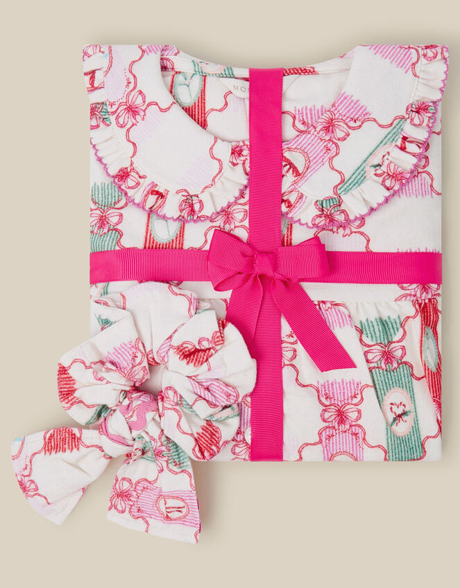 Christmas Cracker Long Pyjamas & Hair Scrunchie Set, Cream (CREAM), large