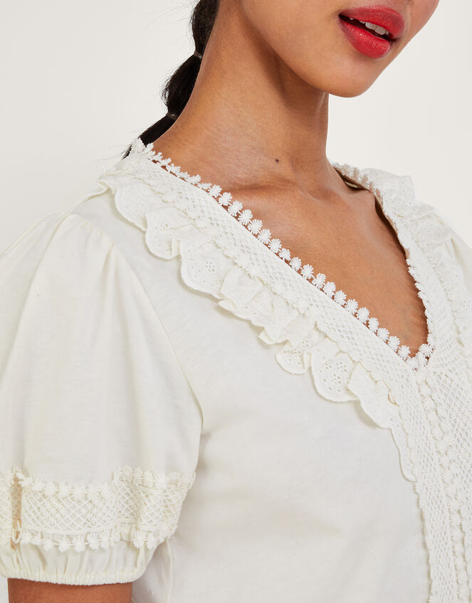 Crochet Lace Jersey Top, Ivory (IVORY), large
