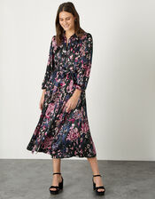 Satin Animal Print Shirt Dress, Grey (CHARCOAL), large