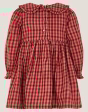 Baby Embroidered Check Dress, Brown (BROWN), large