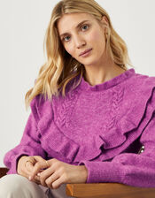 Double Frill V-Detail Jumper , Pink (PINK), large