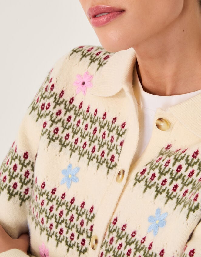 Ella Floral Collar Cardigan, Ivory (IVORY), large