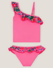 Flower Print Ruffle Tankini Set, Pink (PINK), large