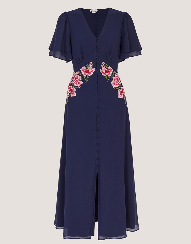 Coraline Floral Embroidered Midi Dress Blue