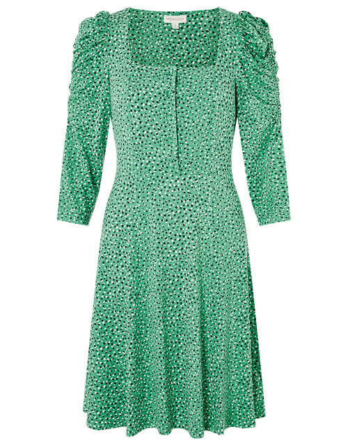 Printed Square Neck Jersey Dress, Green (GREEN), large