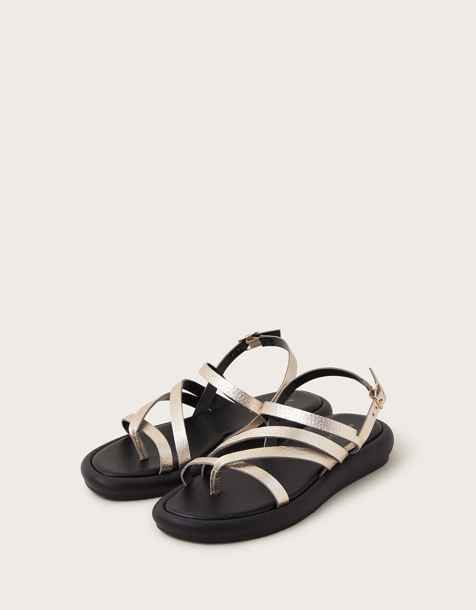Leather Metallic Strappy Sandals Gold