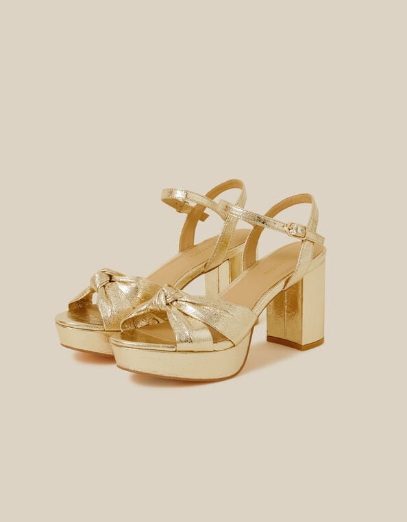 Metallic Twist Knot Platform Heels, Gold (GOLD), large