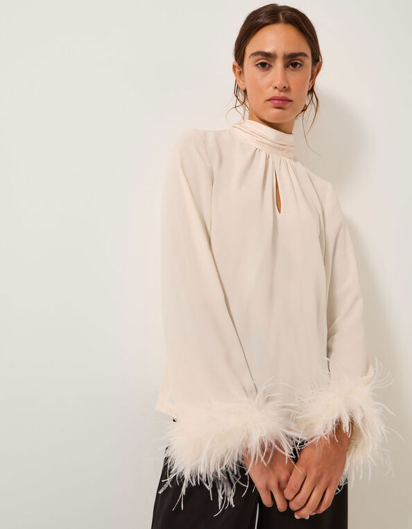 Luella Feather Cuff Top, Ivory (IVORY), large