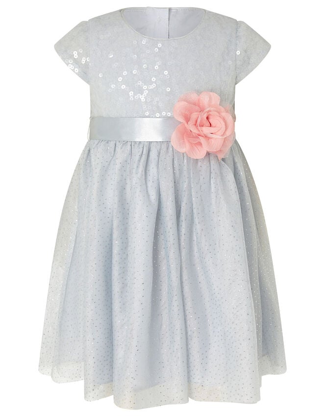 Baby Sequin Flower Corsage Dress, Blue (PALE BLUE), large