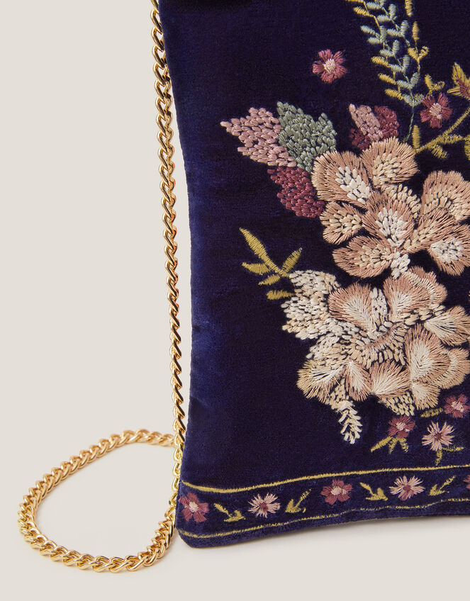 Fallon Floral Embroidered Velvet Phone Bag, , large
