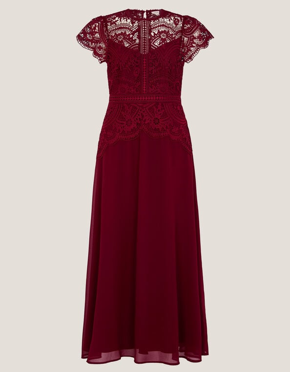 Monica Lace Midi Bridesmaid Dress, Red (BURGUNDY), large