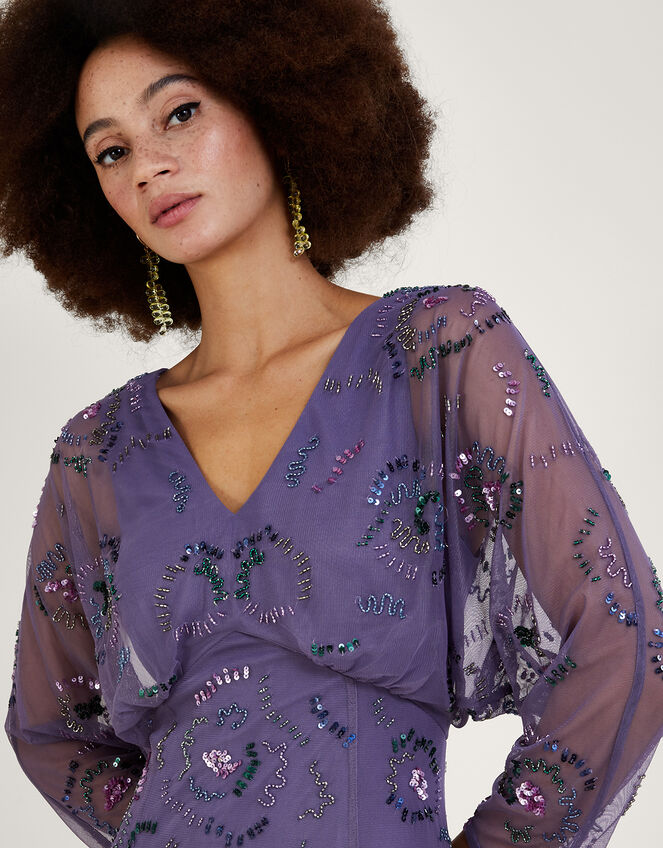 Peggy Embellished Maxi Dress in Recycled Polyester, Purple (PURPLE), large