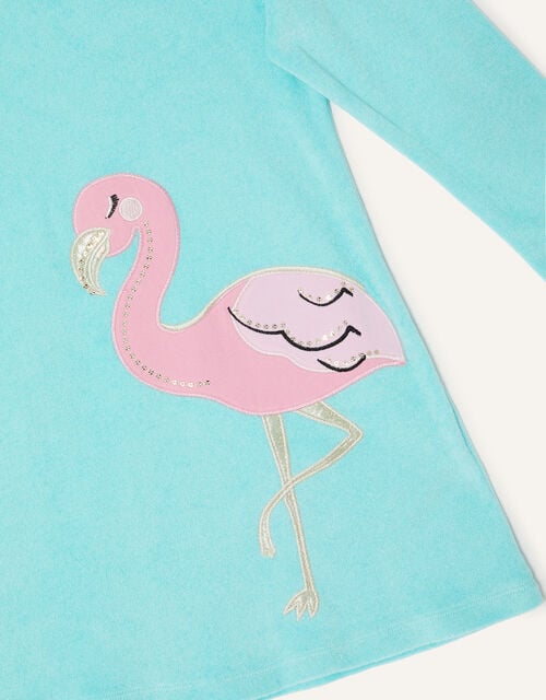 Flamingo Towelling Hooded Dress, Blue (TURQUOISE), large