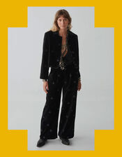 Maison Hotel Wide Leg Velvet Trousers, Black (BLACK), large