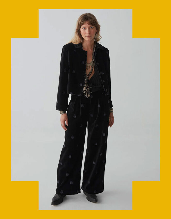 Maison Hotel Wide Leg Velvet Trousers, Black (BLACK), large