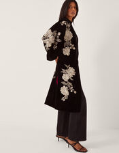 Fia Floral Embroidered Velvet Kimono, Black (BLACK), large