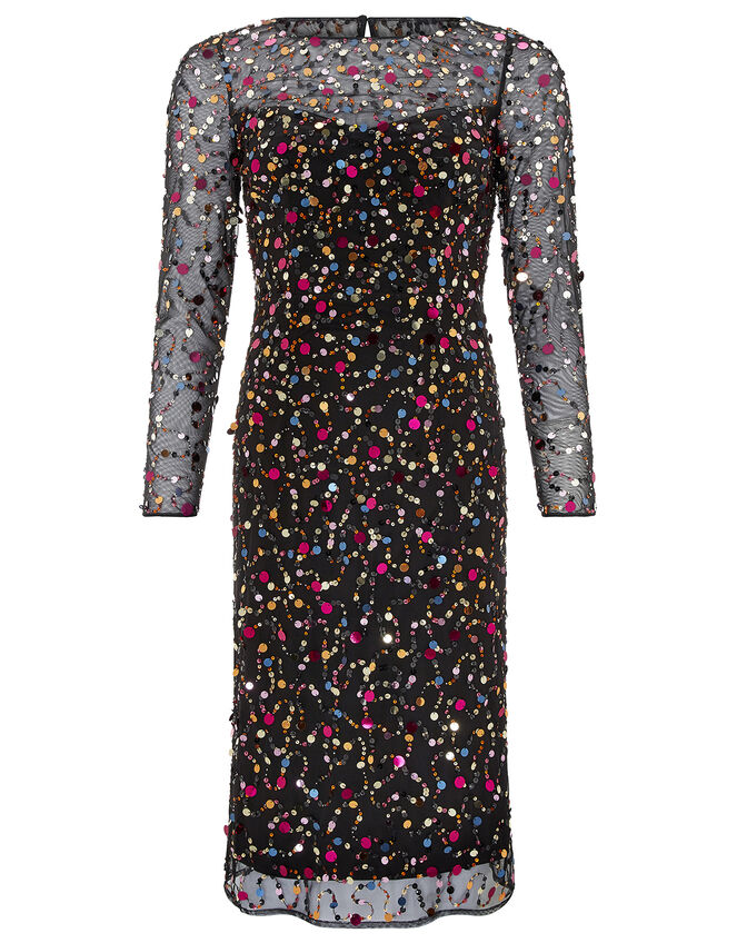 Megan Sequin Midi Dress, Black (BLACK), large