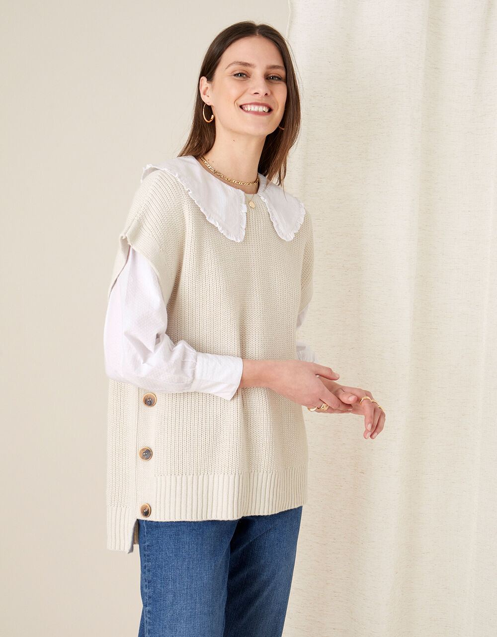 Stitchy Tabard Jumper Ivory