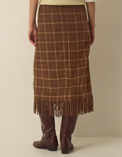Celeste Check Fringe Midi Skirt, Brown (CHOCOLATE), large