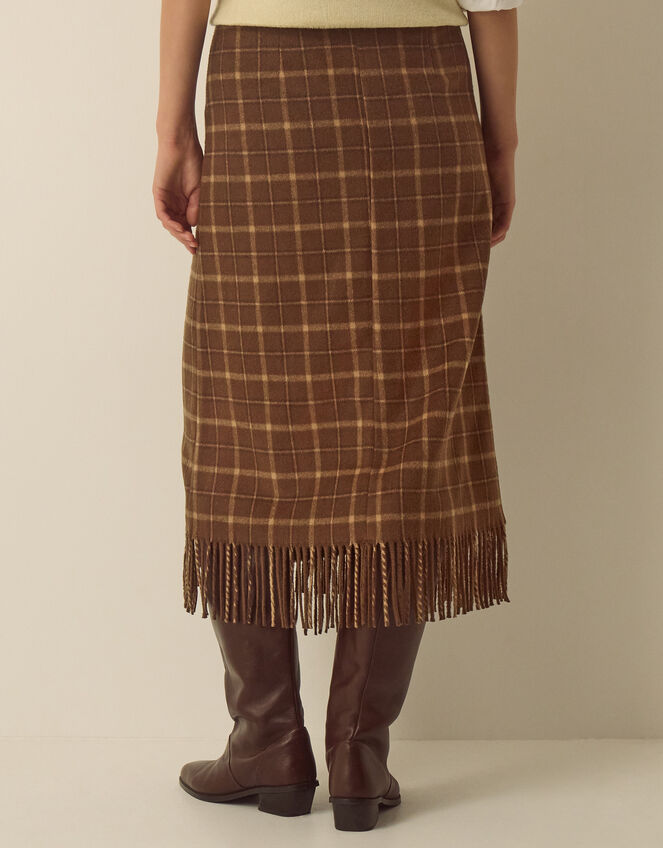 Celeste Check Fringe Midi Skirt, Brown (CHOCOLATE), large