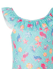 Laverna Unicorn Frill Swimsuit with Recycled Polyester, Blue (TURQUOISE), large