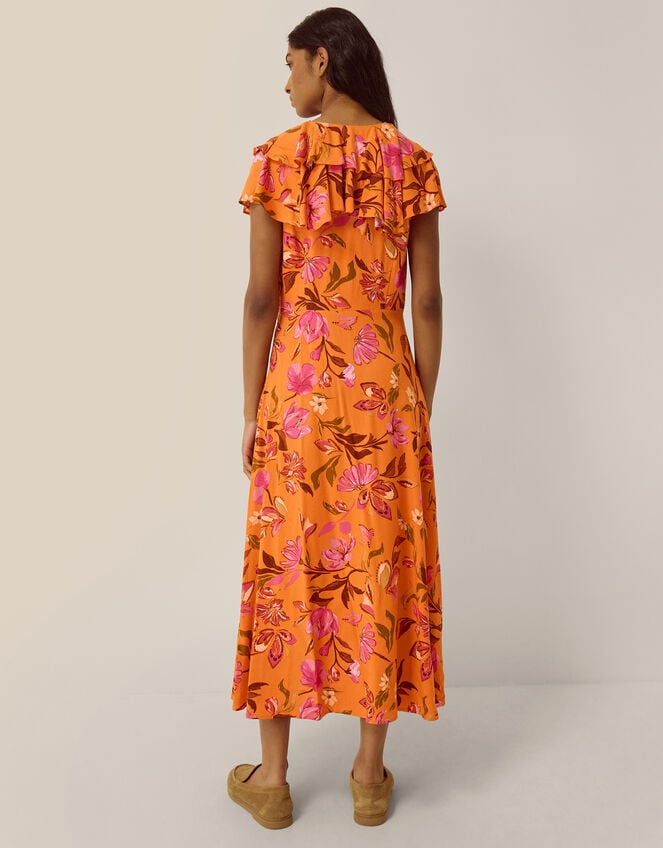Leila Floral Print Midi Dress, Orange (ORANGE), large