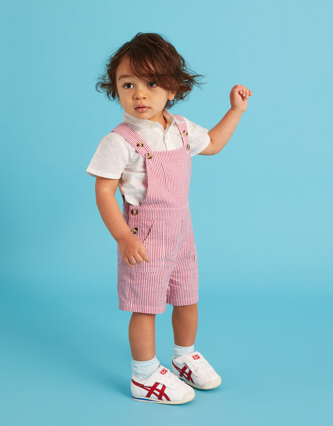Newborn Stripe Dungarees and Shirt Set, Red (RED), large