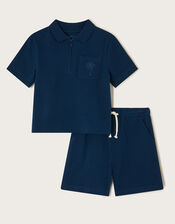 Jersey Polo Shirt and Shorts Set, Blue (BLUE), large