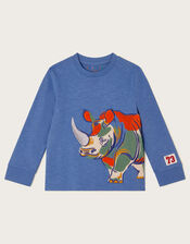 Rhino Print Long Sleeve T-Shirt, Blue (BLUE), large