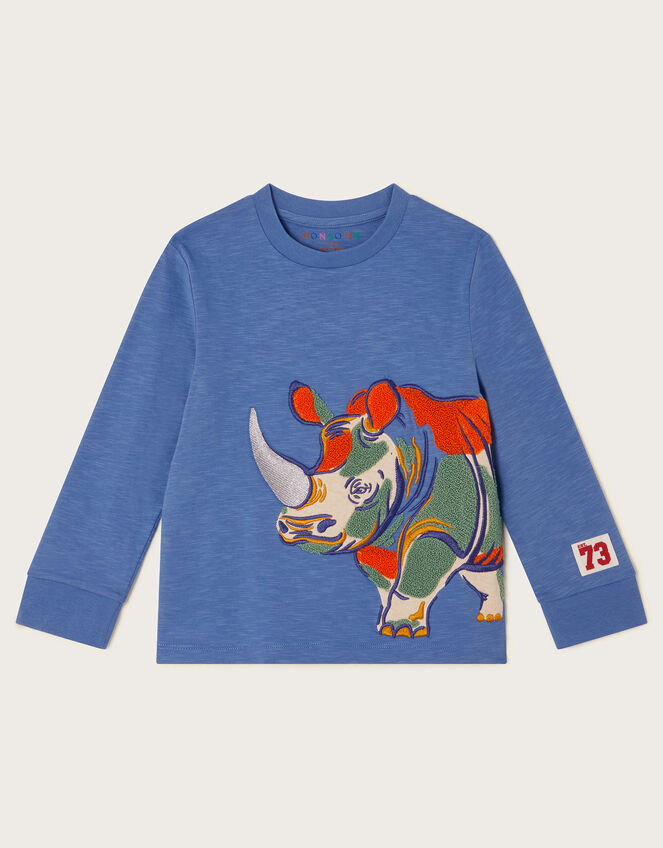 Rhino Print Long Sleeve T-Shirt, Blue (BLUE), large