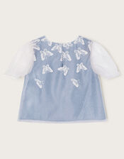 Kiara Short Sleeve Lace Butterfly Top, Blue (BLUE), large
