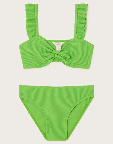 Tie Bow Textured Bikini Set, Green (GREEN), large