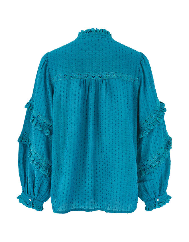 East Embroidered Ruffle Sleeve Blouse, Green (GREEN), large