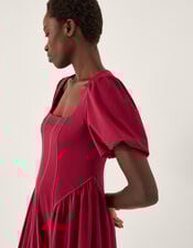 Sapna Puff Sleeve Jersey Midi Dress, Red (BERRY), large