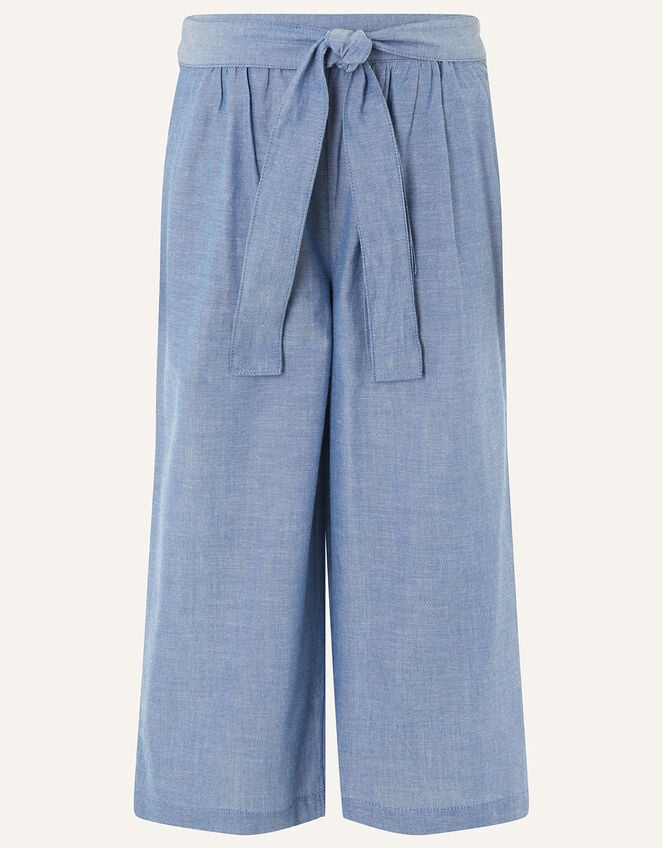 Wide Leg Chambray Trousers, Blue (BLUE), large